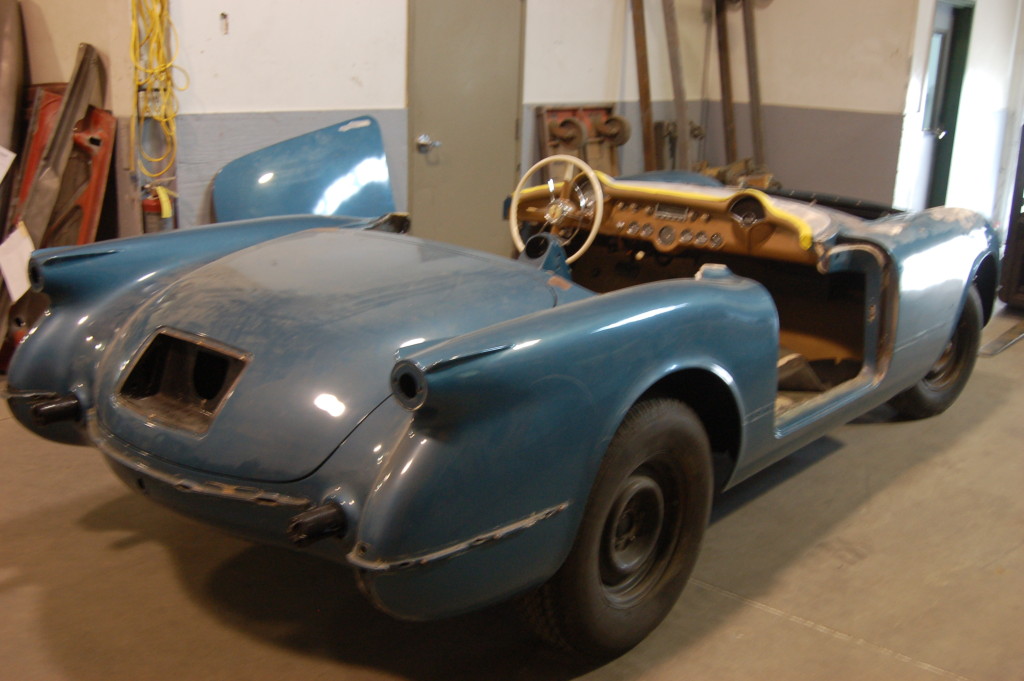 stripping paint from Rare Car - Pennant Blue 1954 Corvette ready for paint stripping at American Dry  Stripping