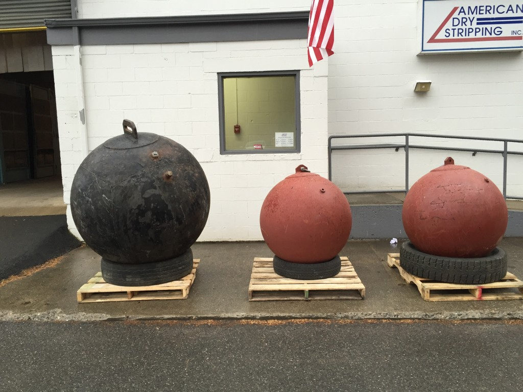 Vlock Buoys in rain at American Dry Stripping