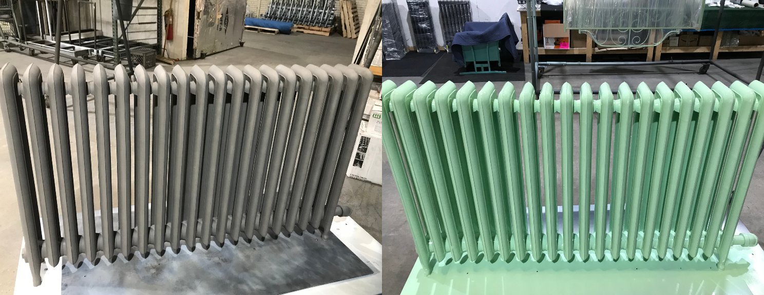 cast iron radiator before and after powder coating