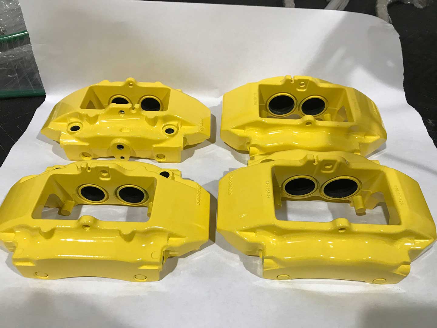 car parts powder coating porsche brake calipers yellow