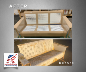 Vintage glider restored before and after powder coating restore outdoor furniture