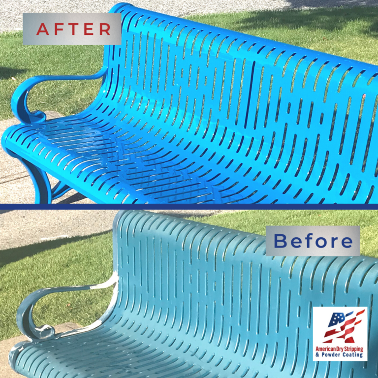 benches cleaned up Before and After Powdercoated Metal Park Blue Bench